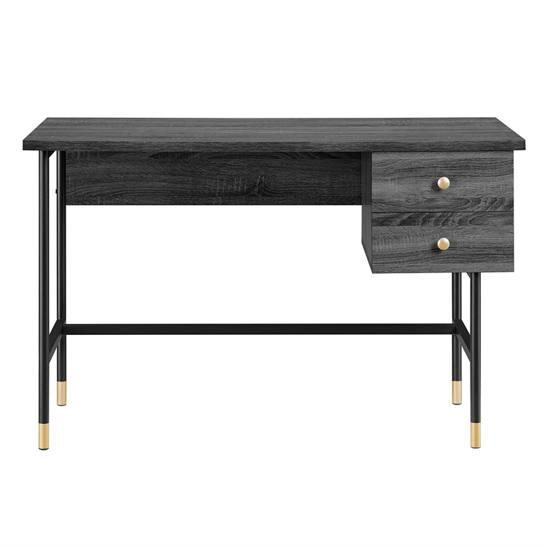 Modway Nexus Metal Tubular Frame Home Office Desk in Black Charcoal/Gold