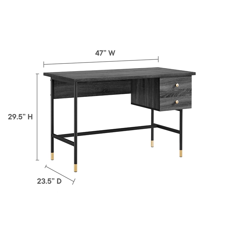 Modway Nexus Metal Tubular Frame Home Office Desk in Black Charcoal/Gold