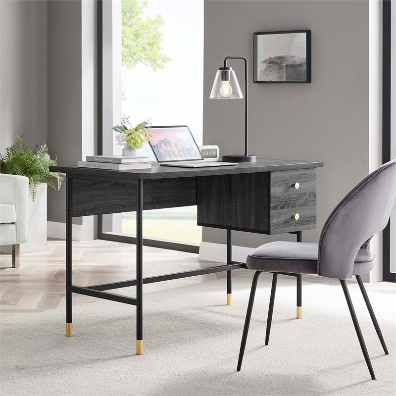 Modway Nexus Metal Tubular Frame Home Office Desk in Black Charcoal/Gold