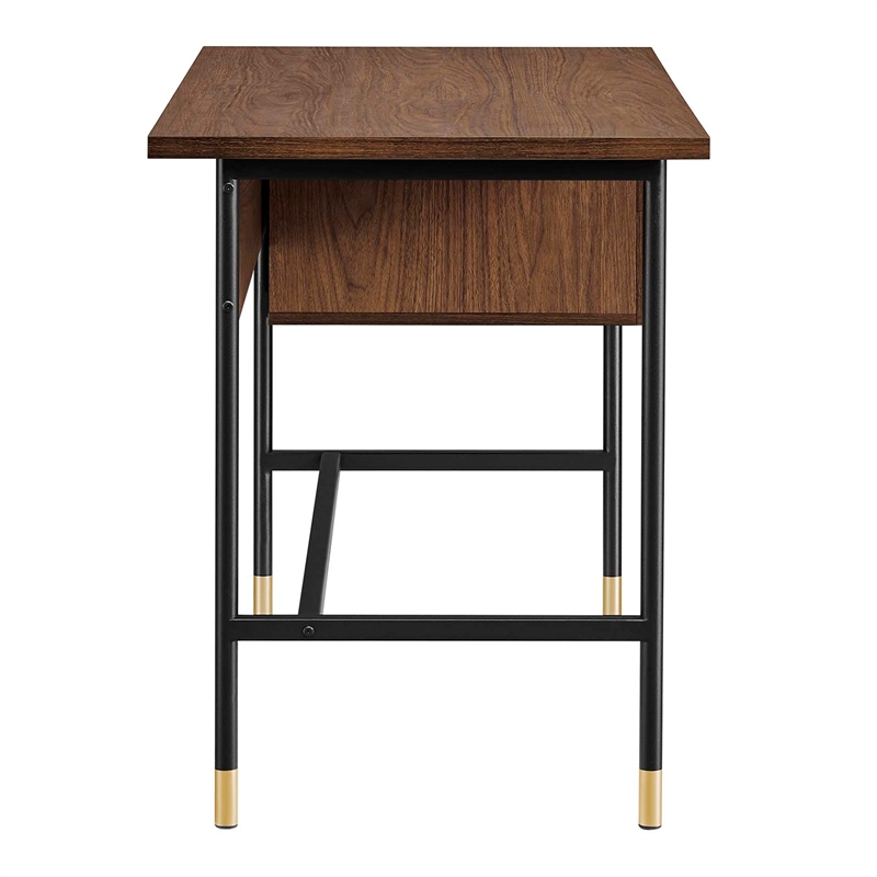 Modway Nexus Metal & Wood Office Desk with Two Drawers in Black/Walnut