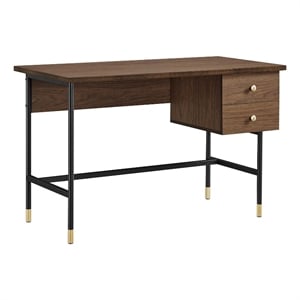 Modway Nexus Metal & Wood Office Desk with Two Drawers in Black/Walnut