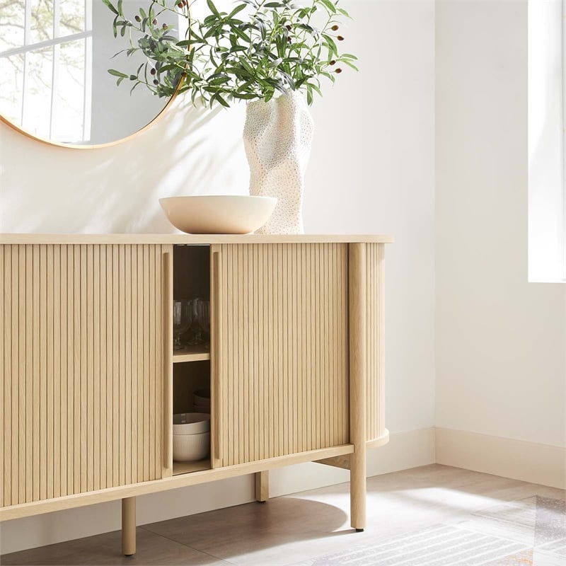 Modway Cadence Modern Wood Sideboard with Open Shelving in Oak