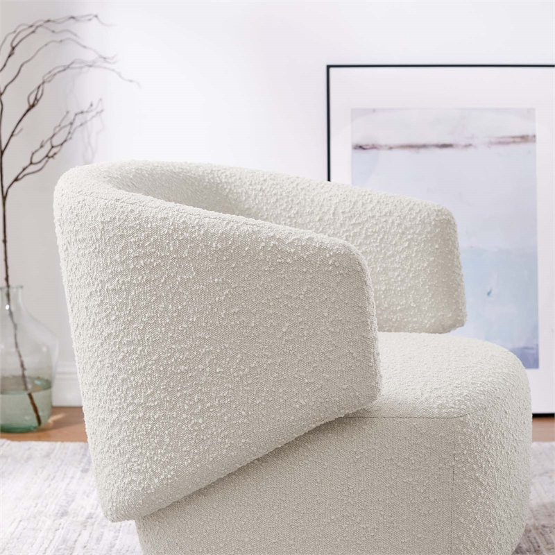 Modway Celestia Swivel Upholstered Modern Boucle Fabric Chair in Ivory