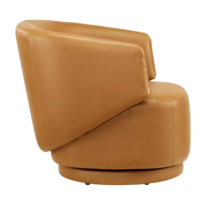 Modway Celestia Upholstered Vegan Faux Leather & Wood Swivel Chair in Tan