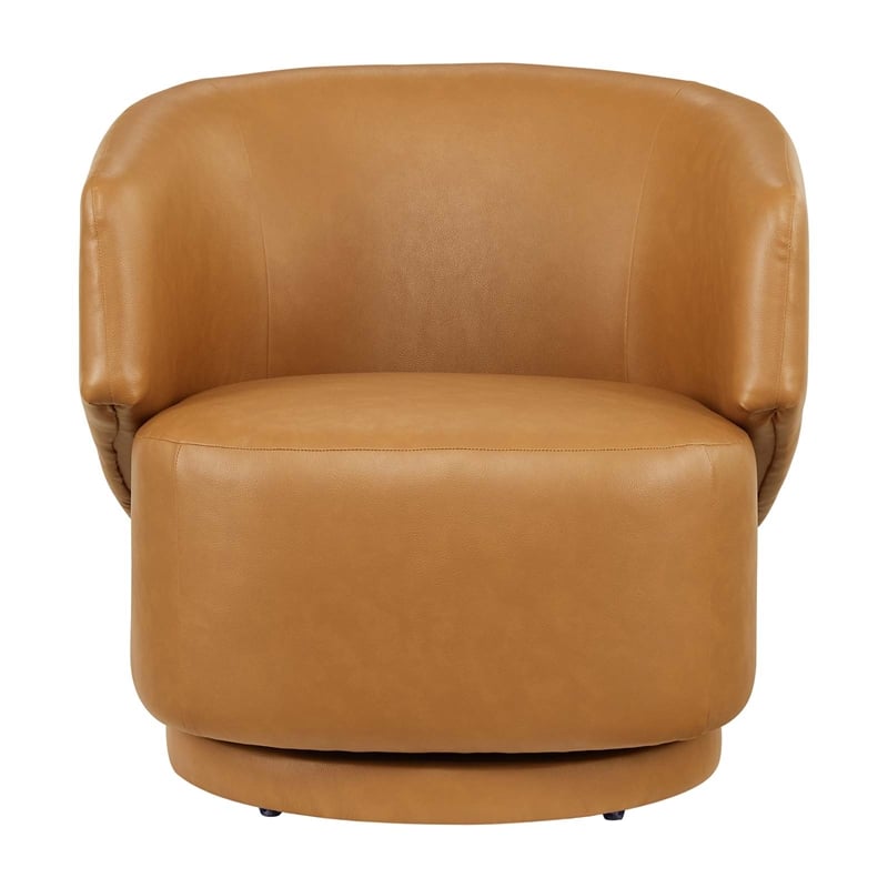Modway Celestia Upholstered Vegan Faux Leather & Wood Swivel Chair in Tan