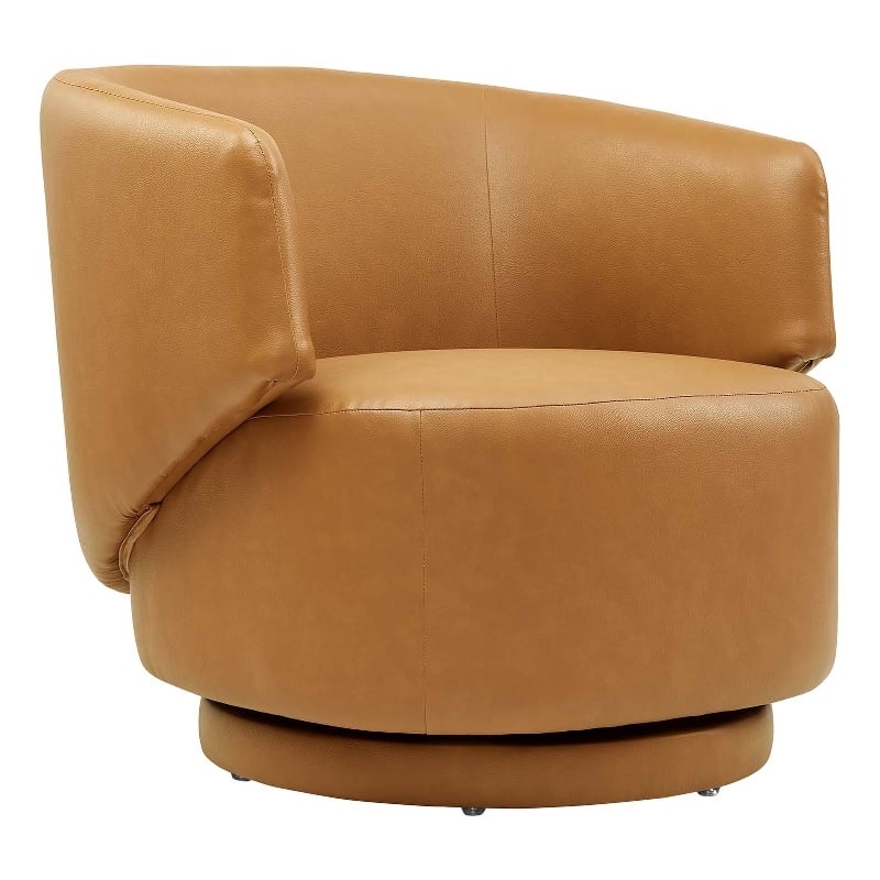 Modway Celestia Upholstered Vegan Faux Leather & Wood Swivel Chair in Tan