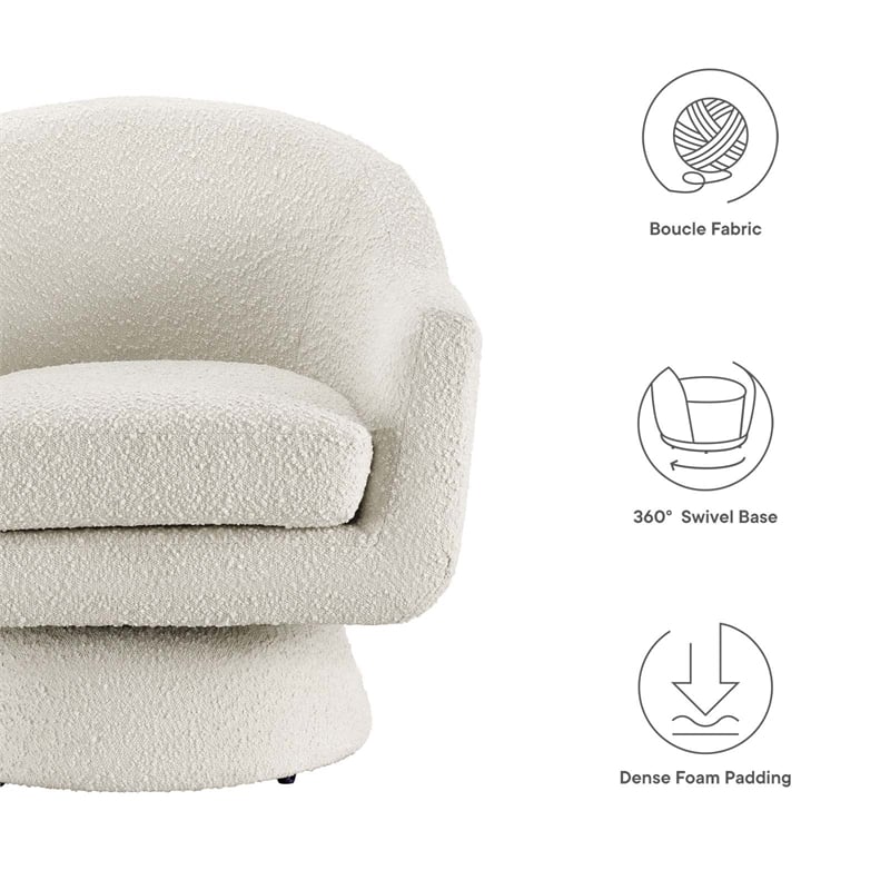 Modway Astral Upholstered Modern Boucle Fabric Swivel Chair in Ivory