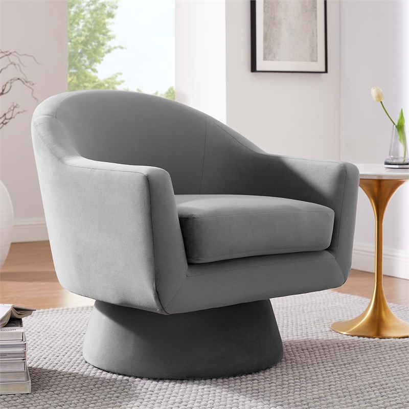 Modway Astral Upholstered Modern Velvet Fabric & Wood Swivel Chair in Gray