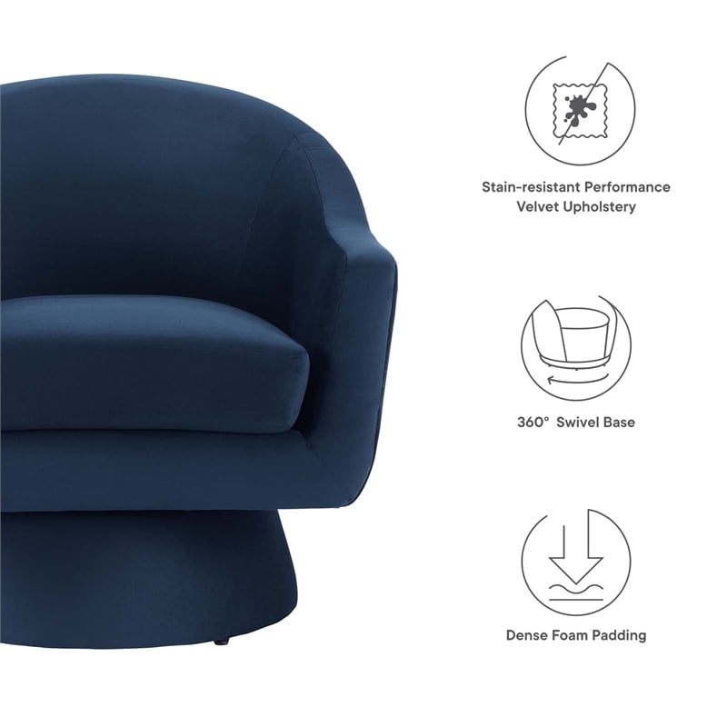 Modway Astral Upholstered Modern Velvet Fabric & Wood Swivel Chair in Blue