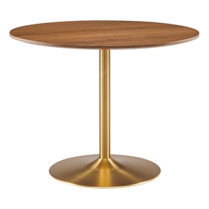 Modway Amuse 40&quot Metal & MDF Dining Table in Gold and Walnut