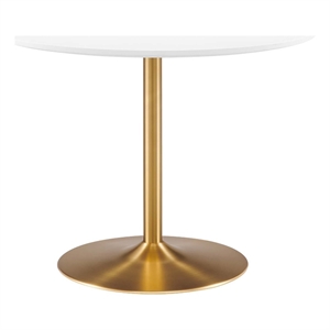 Modway Amuse 40&quot Round Mid-Century Modern Pedestal Dining Table in Gold White