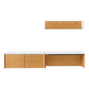 Kinetic 38&quot Wall-Mount Office Desk With Cabinet and Shelf in White Natural