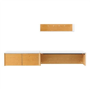 Kinetic 49&quot Wall-Mount Office Desk With Cabinet and Shelf in White Natural