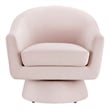 Astral Performance Velvet Fabric and Wood Swivel Chair in Pink