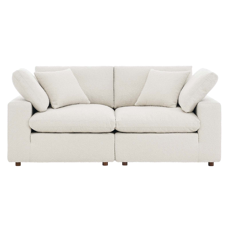 commix down filled overstuffed boucle fabric loveseat in ivory