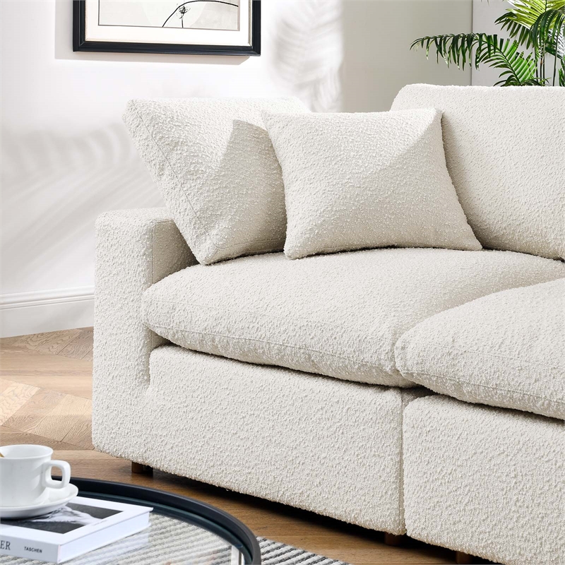 commix down filled overstuffed boucle fabric loveseat in ivory