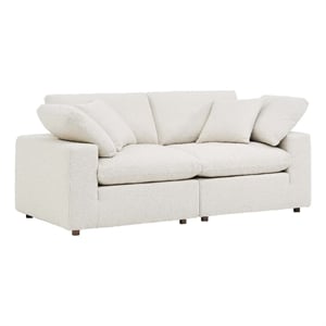 Commix Down Filled Overstuffed Boucle Fabric Loveseat in Ivory
