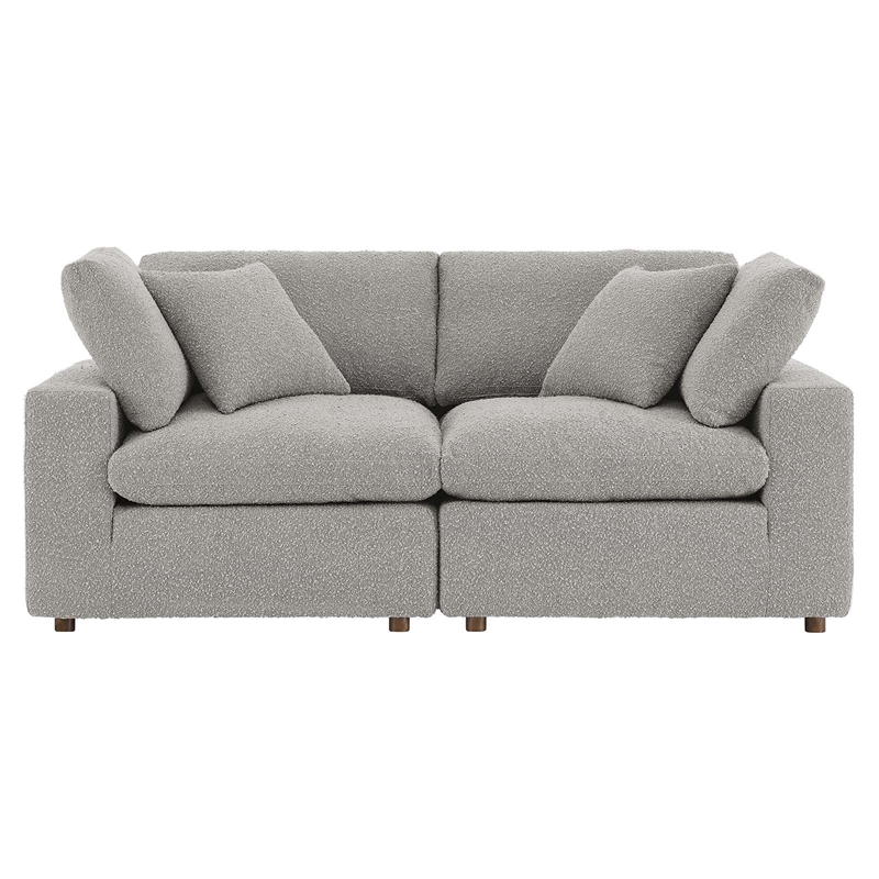Commix Down Filled Overstuffed Boucle Fabric Loveseat in Light Gray
