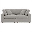 Commix Down Filled Overstuffed Boucle Fabric Loveseat in Light Gray