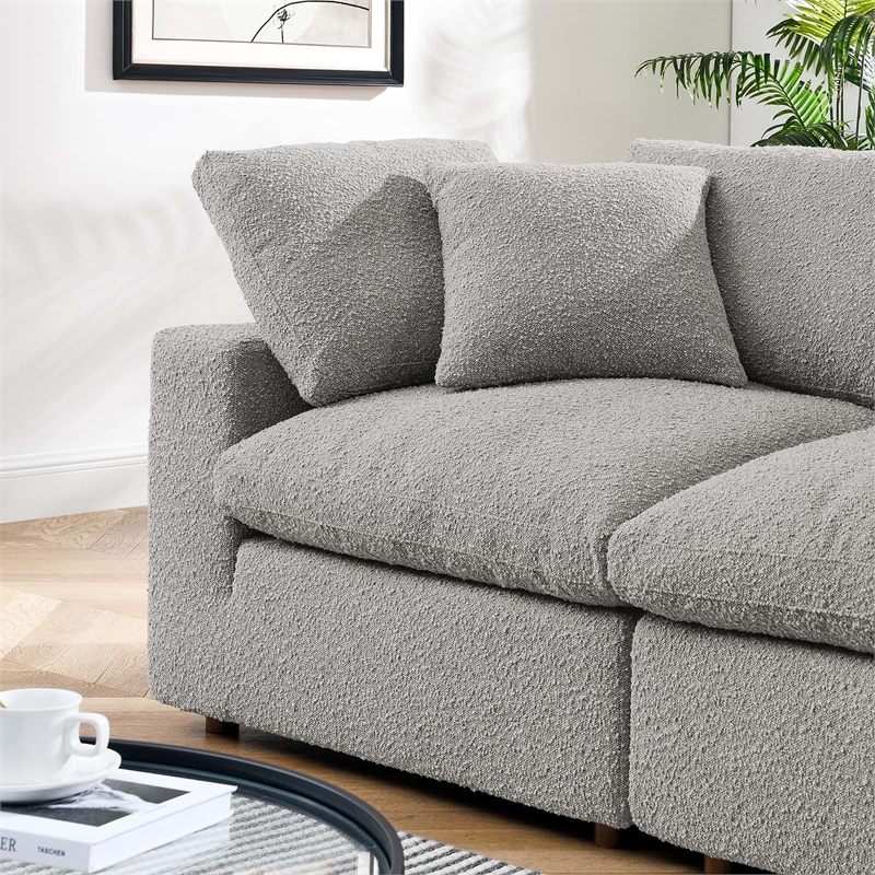Commix Down Filled Overstuffed Boucle Fabric Loveseat in Light Gray