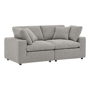 Commix Down Filled Overstuffed Boucle Fabric Loveseat in Light Gray