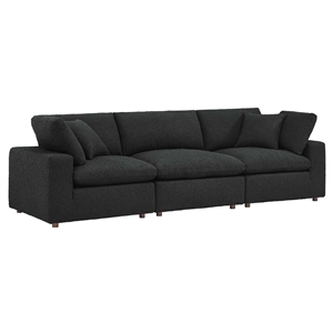 Commix Down Filled Overstuffed Boucle Fabric 3-Seater Sofa in Black