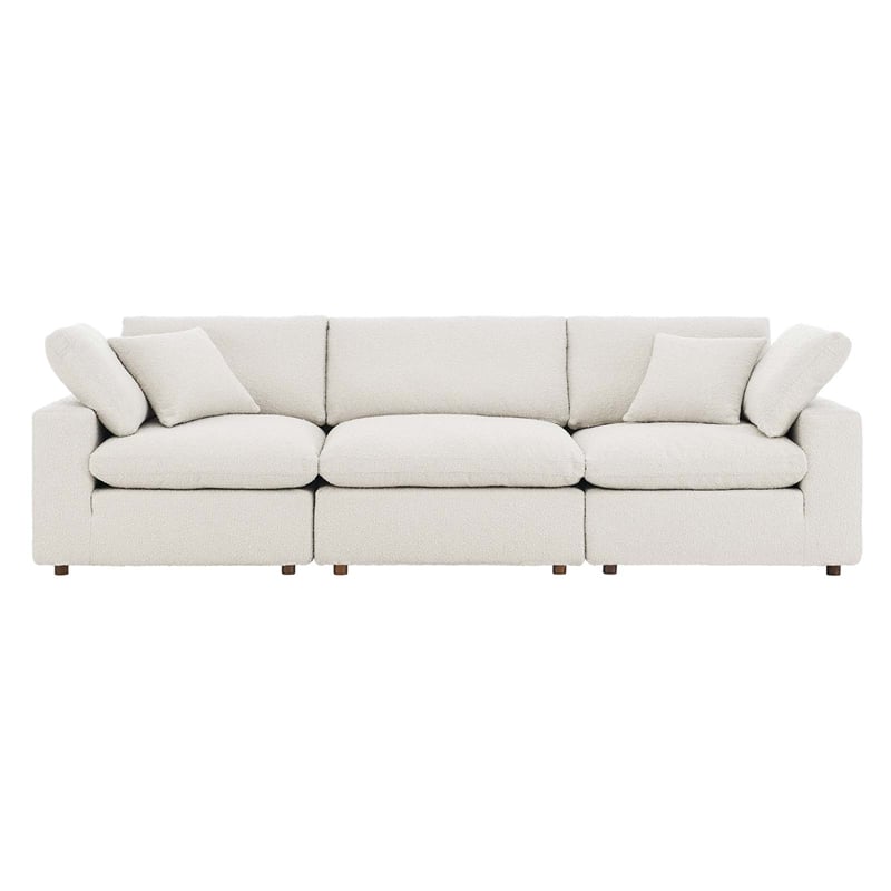 Commix Down Filled Overstuffed Boucle Fabric 3-Seater Sofa in Ivory