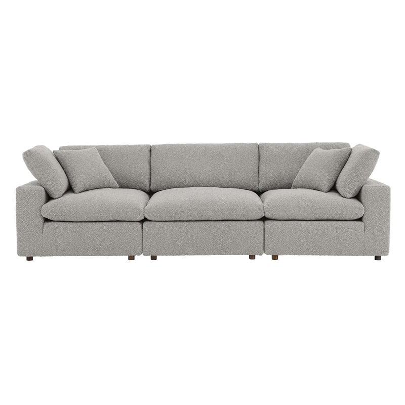 Commix Down Filled Overstuffed Boucle Fabric 3-Seater Sofa in Light Gray