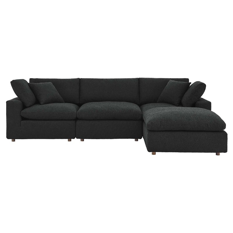 Commix Down Filled Overstuffed Boucle Fabric 4-Piece Sectional Sofa in Black