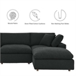Commix Down Filled Overstuffed Boucle Fabric 4-Piece Sectional Sofa in Black