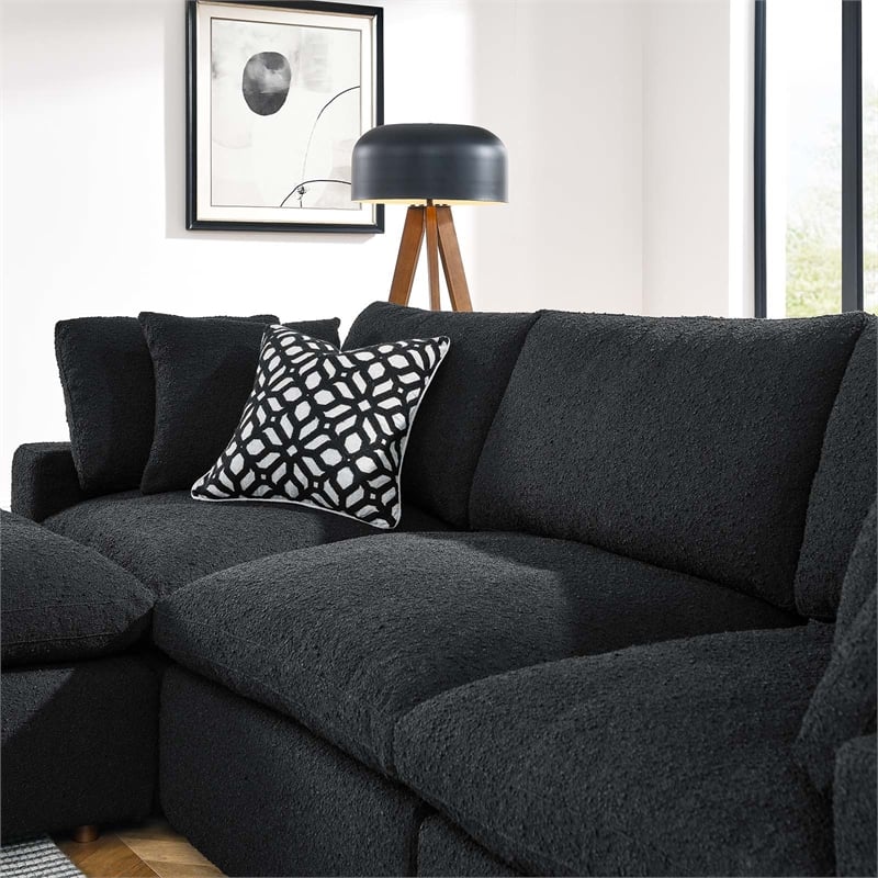 Commix Down Filled Overstuffed Boucle Fabric 4-Piece Sectional Sofa in Black