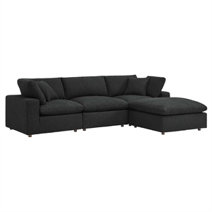 Commix Down Filled Overstuffed Boucle Fabric 4-Piece Sectional Sofa in Black