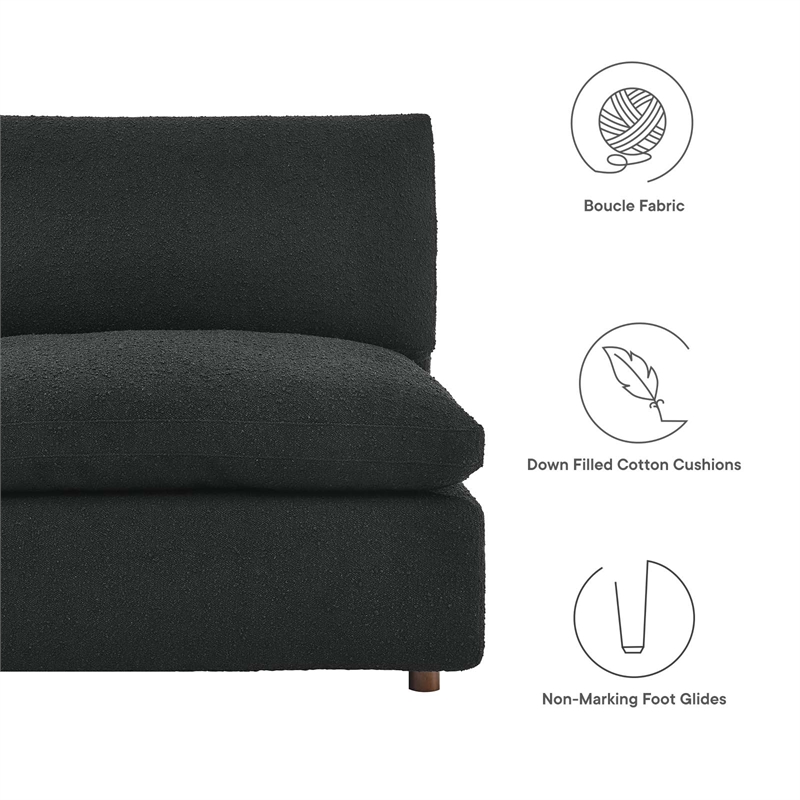 Commix Down Filled Overstuffed Boucle Fabric Armless Chair in Black