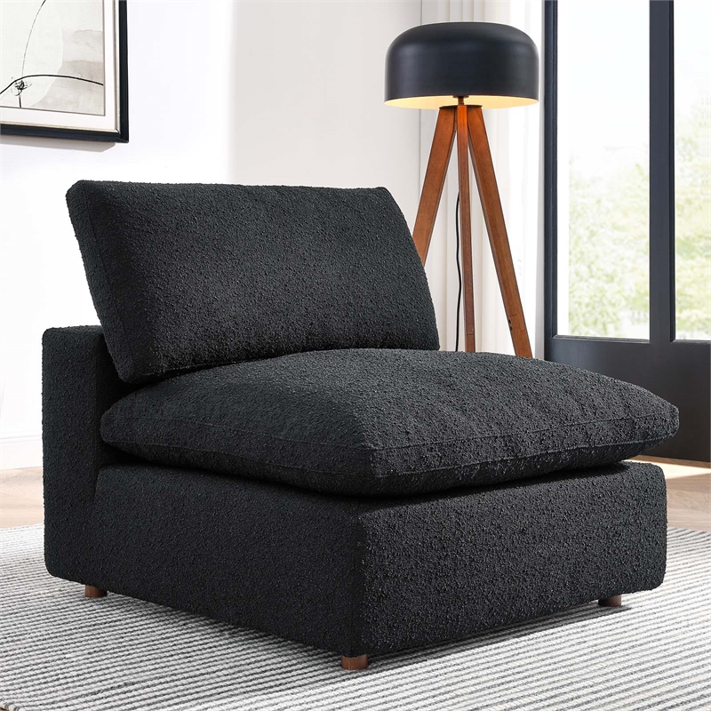 Commix Down Filled Overstuffed Boucle Fabric Armless Chair in Black