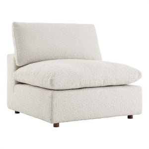 Commix Down Filled Overstuffed Boucle Fabric Armless Chair in Ivory