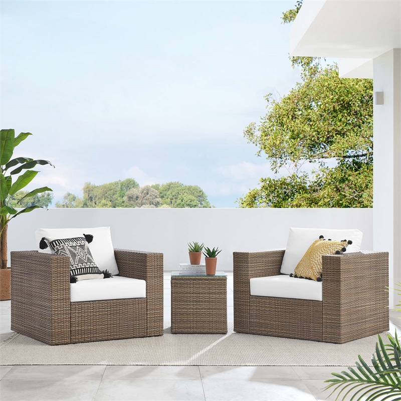 Modway Convene Outdoor 3-Piece Synthetic Rattan Furniture Set in White
