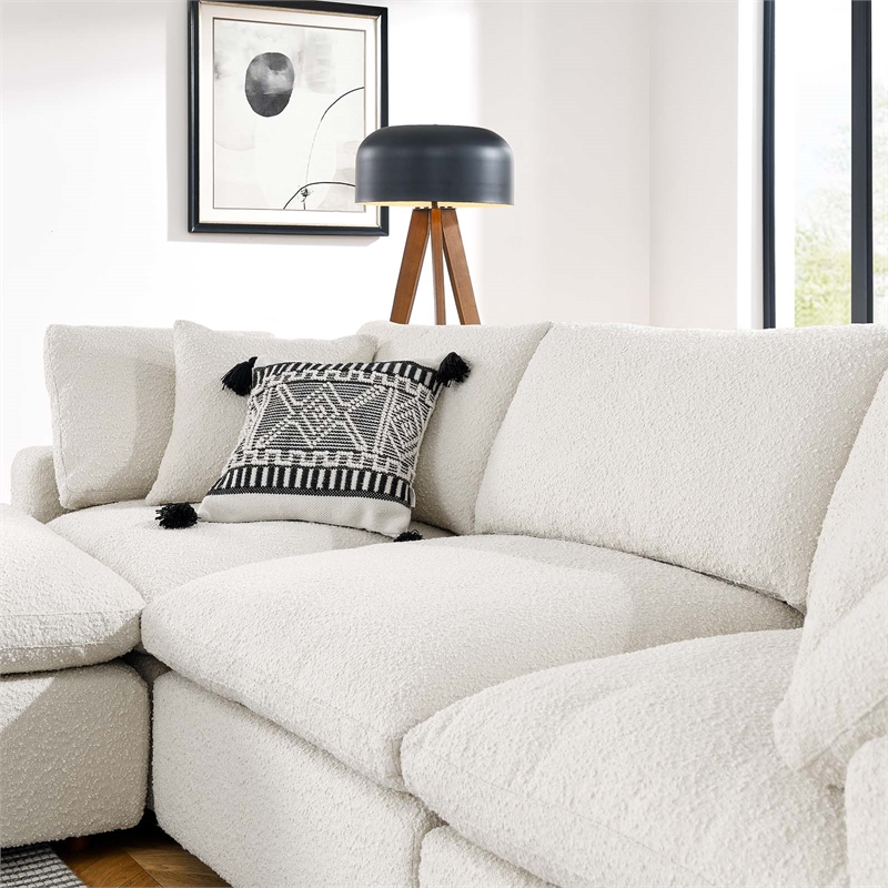 Modway Commix 4-Piece Upholstered Boucle Fabric Sectional Sofa in Ivory