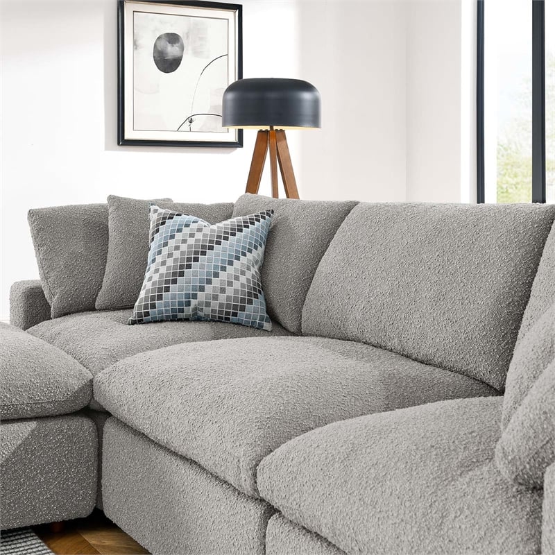 Modway Commix 4-Piece Upholstered Boucle Fabric Sectional Sofa in Light Gray