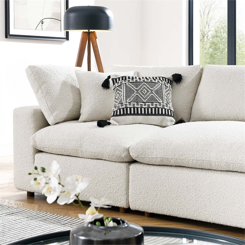 Modway Commix 4-Seater Upholstered Boucle Fabric Sectional Sofa in Ivory