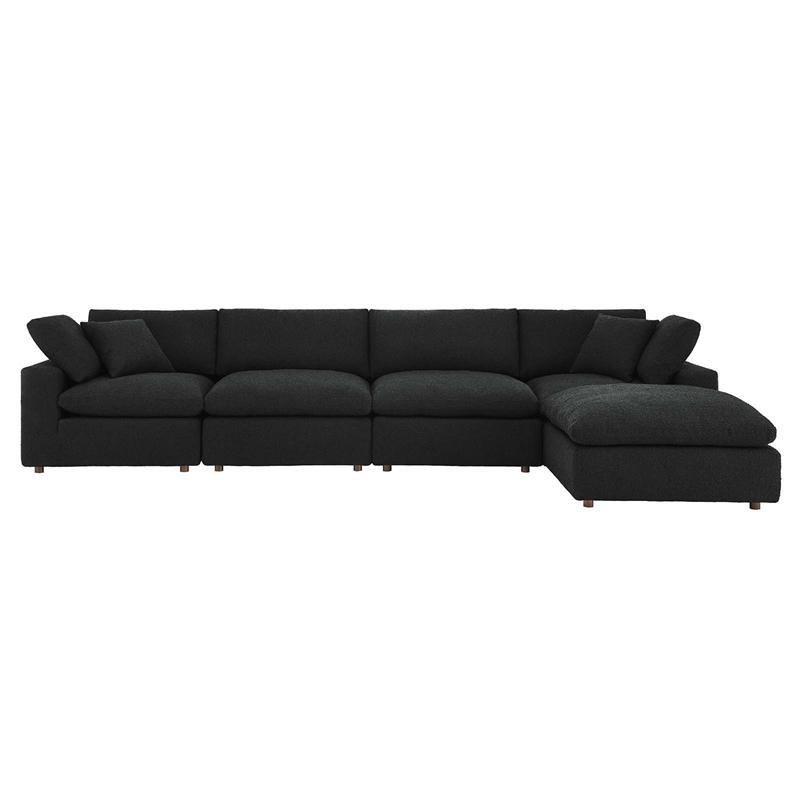 Modway Commix 5-Piece Upholstered Boucle Fabric Sectional Sofa in Black