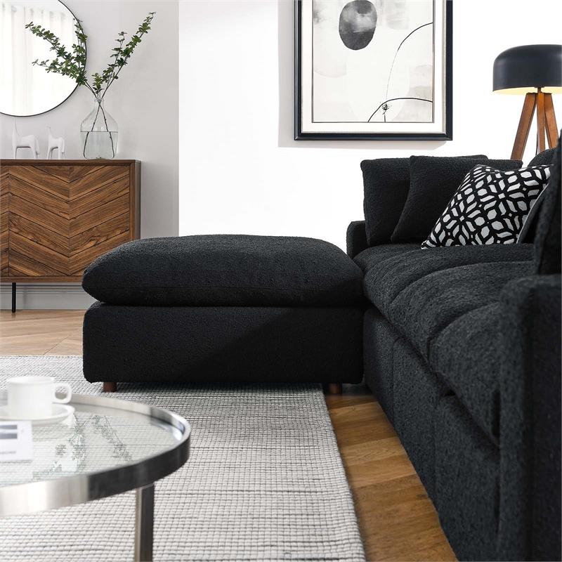 Modway Commix 5-Piece Upholstered Boucle Fabric Sectional Sofa in Black