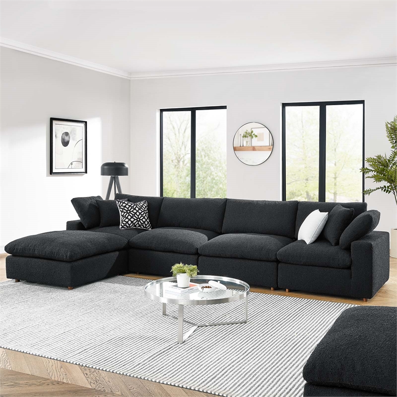 Modway Commix 5-Piece Upholstered Boucle Fabric Sectional Sofa in Black