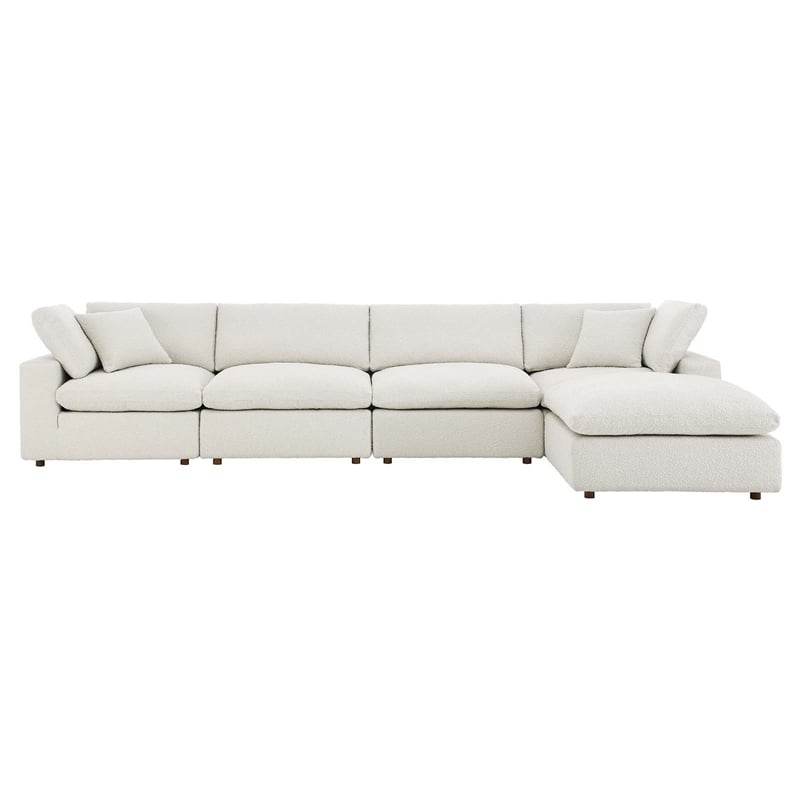 Modway Commix 5-Piece Upholstered Boucle Fabric Sectional Sofa in Ivory
