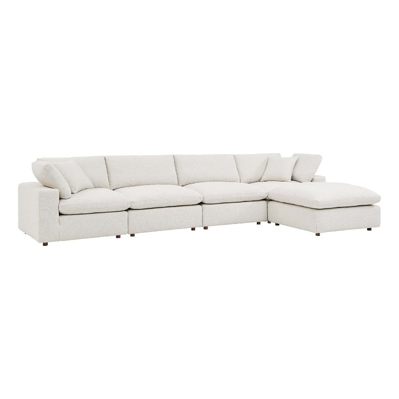 Modway Commix 5-Piece Upholstered Boucle Fabric Sectional Sofa in Ivory