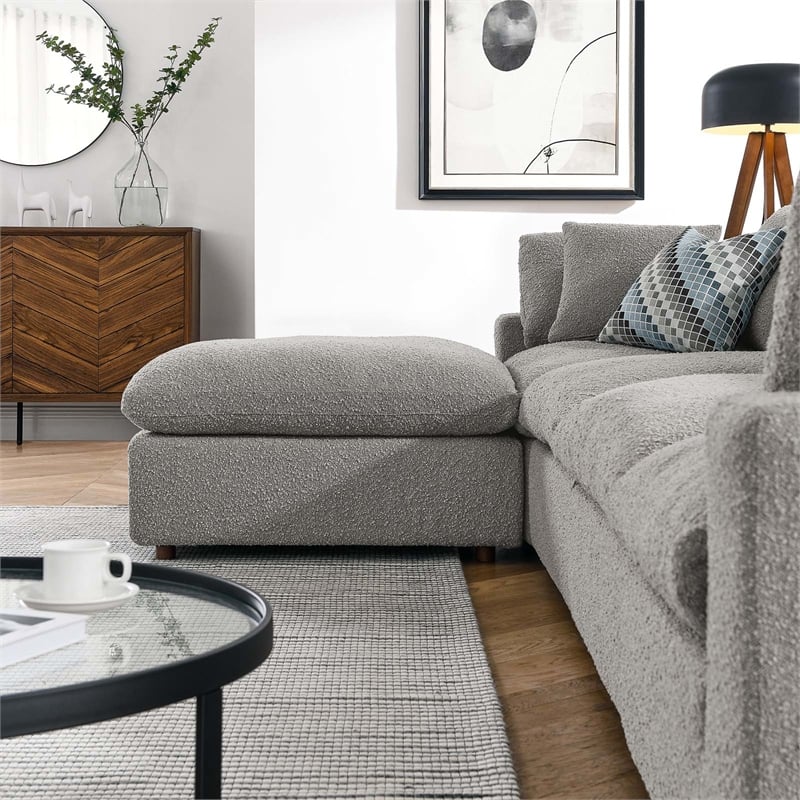 Modway Commix 5-Piece Upholstered Boucle Fabric Sectional Sofa in Light Gray