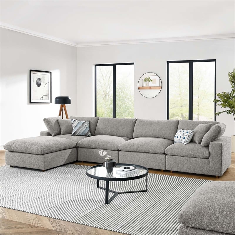 Modway Commix 5-Piece Upholstered Boucle Fabric Sectional Sofa in Light Gray