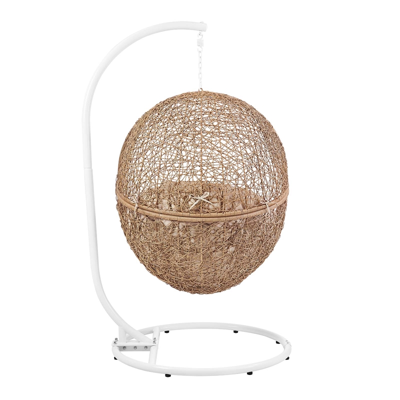 Modway Encase Outdoor Synthetic Rattan Swing Chair in Cappuccino/Beige