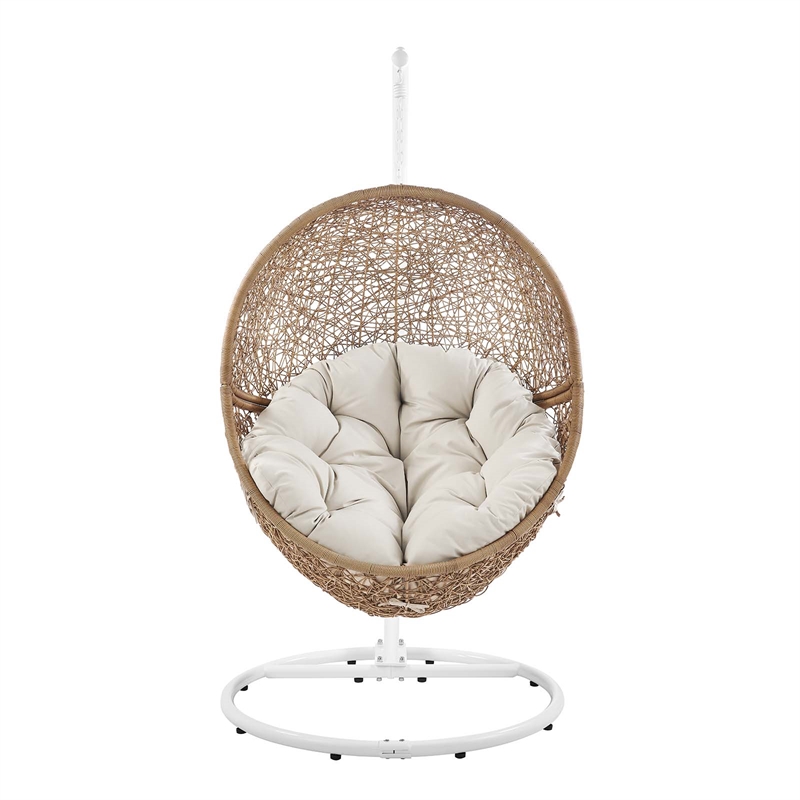 Modway Encase Outdoor Synthetic Rattan Swing Chair in Cappuccino/Beige