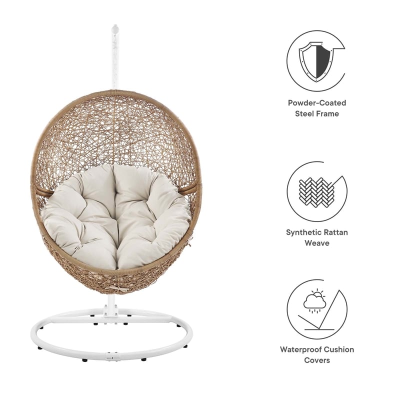 Modway Encase Outdoor Synthetic Rattan Swing Chair in Cappuccino/Beige