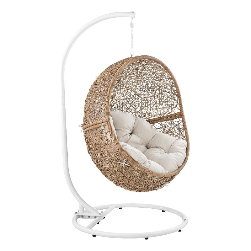 Modway Encase Outdoor Synthetic Rattan Swing Chair in Cappuccino/Beige